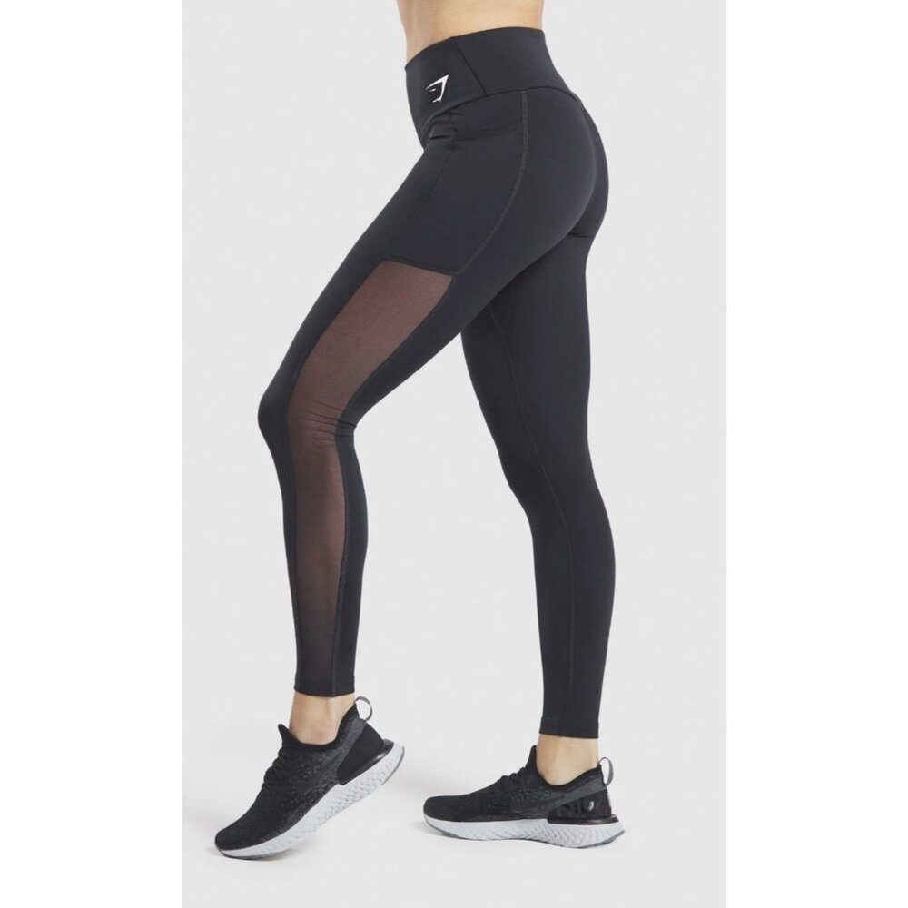Gymshark Womens Training Leggings Side Mesh Pockets Sz M Black Activewear NWOT